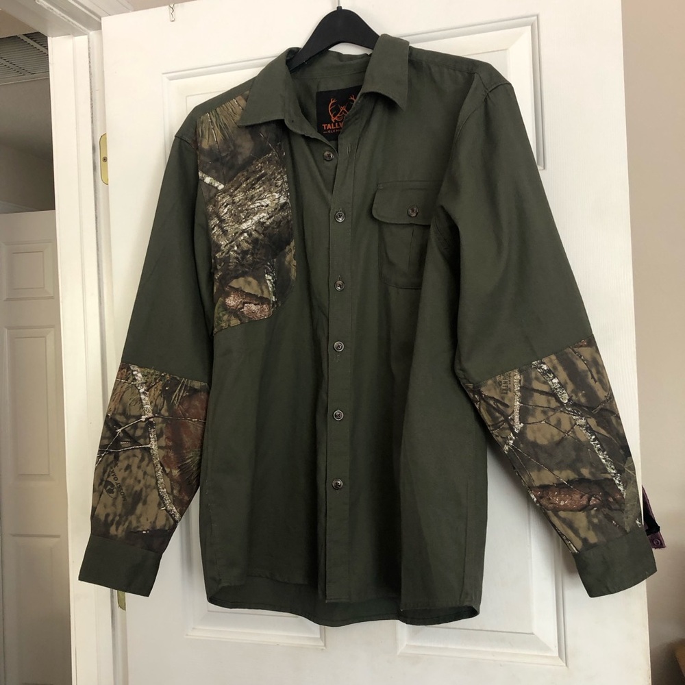 TALLWOODS Element Wear Olive Green Long Sleeve Button Up Camo Hunting Woods XL